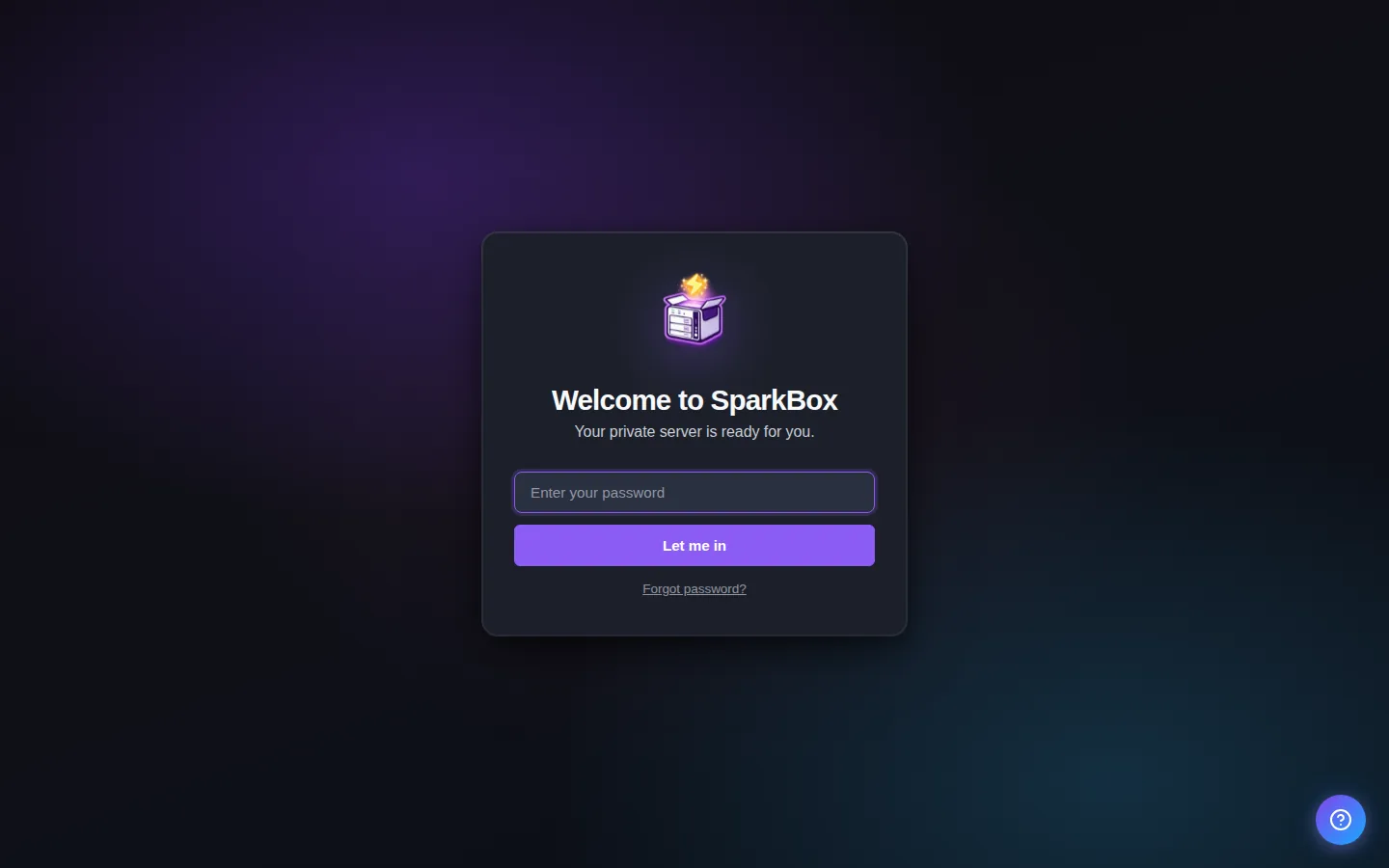 SparkBox dashboard login screen